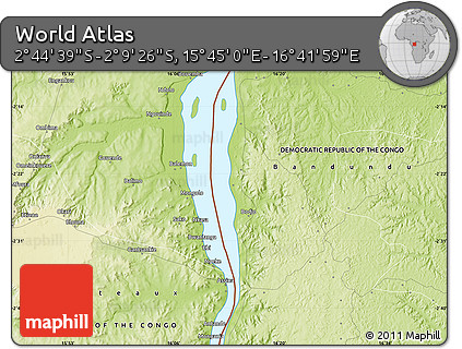 Physical Map of the Area around 2° 27' 3" S, 16° 13' 30" E
