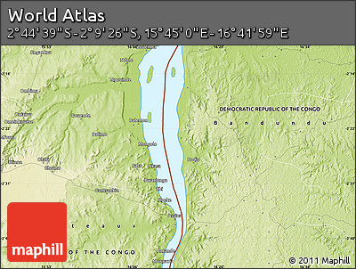 Physical Map of the Area around 2° 27' 3" S, 16° 13' 30" E