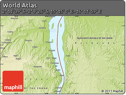 Physical Map of the Area around 2° 27' 3" S, 16° 13' 30" E