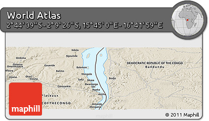Shaded Relief Panoramic Map of the Area around 2° 27' 3" S, 16° 13' 30" E