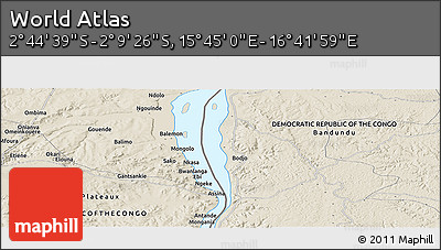 Shaded Relief Panoramic Map of the Area around 2° 27' 3" S, 16° 13' 30" E