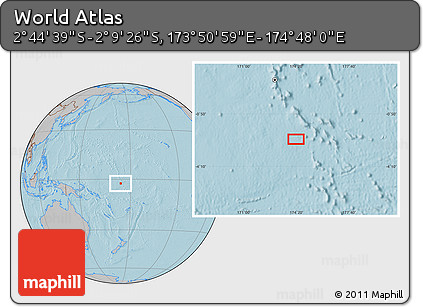 Gray Location Map of the Area around 2° 27' 3" S, 174° 19' 29" E, hill shading