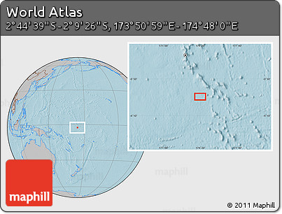 Gray Location Map of the Area around 2° 27' 3" S, 174° 19' 29" E, hill shading