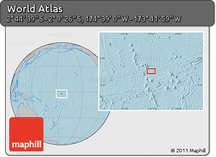 Gray Location Map of the Area around 2° 27' 3" S, 174° 10' 30" W, hill shading