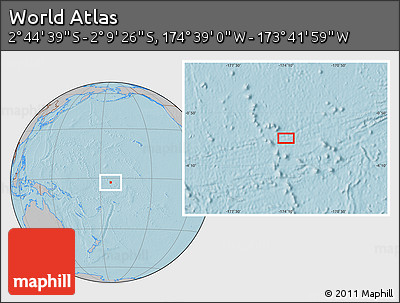 Gray Location Map of the Area around 2° 27' 3" S, 174° 10' 30" W, hill shading