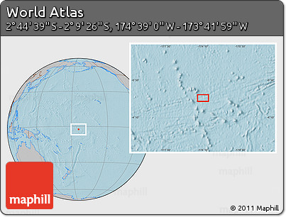 Gray Location Map of the Area around 2° 27' 3" S, 174° 10' 30" W, hill shading