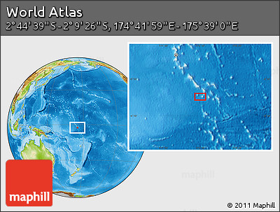Physical Location Map of the Area around 2° 27' 3" S, 175° 10' 30" E