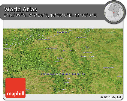 Satellite 3D Map of the Area around 2° 27' 3" S, 17° 4' 30" E