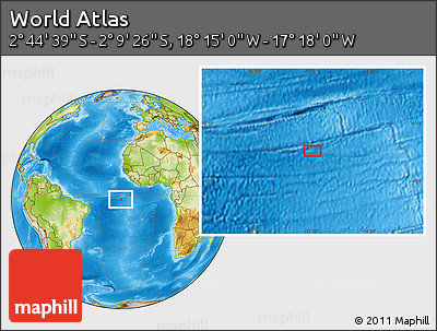 Physical Location Map of the Area around 2° 27' 3" S, 17° 46' 29" W