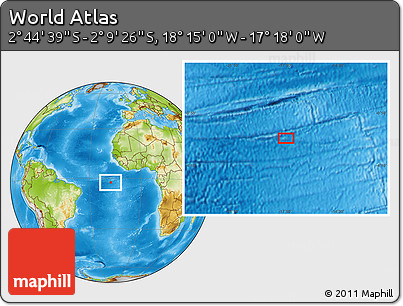Physical Location Map of the Area around 2° 27' 3" S, 17° 46' 29" W