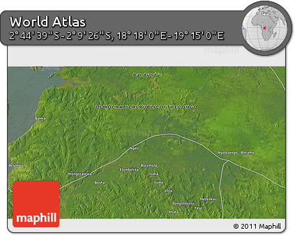 Satellite 3D Map of the Area around 2° 27' 3" S, 18° 46' 29" E