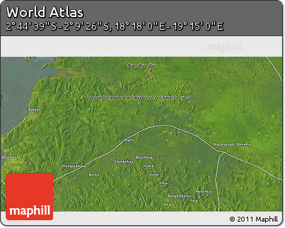 Satellite 3D Map of the Area around 2° 27' 3" S, 18° 46' 29" E