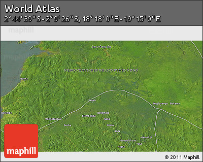 Satellite 3D Map of the Area around 2° 27' 3" S, 18° 46' 29" E