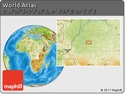 Physical Location Map of the Area around 2° 27' 3" S, 19° 37' 30" E