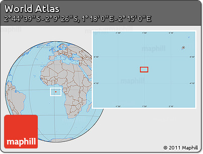 Gray Location Map of the Area around 2° 27' 3" S, 1° 46' 29" E