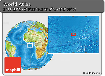 Physical Location Map of the Area around 2° 27' 3" S, 1° 37' 30" W