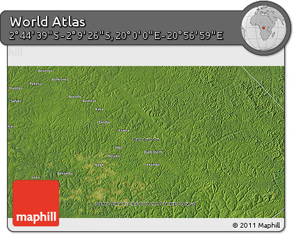 Satellite 3D Map of the Area around 2° 27' 3" S, 20° 28' 30" E