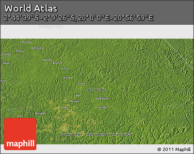 Satellite 3D Map of the Area around 2° 27' 3" S, 20° 28' 30" E