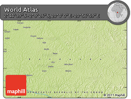 Physical Map of the Area around 2° 27' 3" S, 20° 28' 30" E