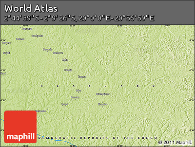 Physical Map of the Area around 2° 27' 3" S, 20° 28' 30" E