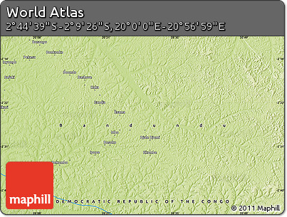 Physical Map of the Area around 2° 27' 3" S, 20° 28' 30" E