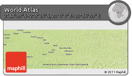 Physical Panoramic Map of the Area around 2° 27' 3" S, 20° 28' 30" E