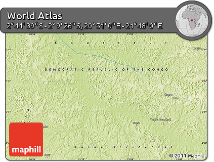 Physical Map of the Area around 2° 27' 3" S, 21° 19' 30" E