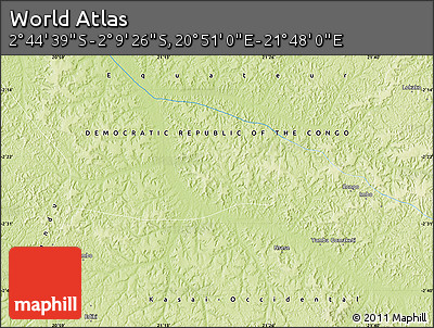 Physical Map of the Area around 2° 27' 3" S, 21° 19' 30" E