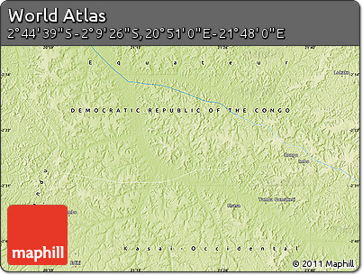 Physical Map of the Area around 2° 27' 3" S, 21° 19' 30" E