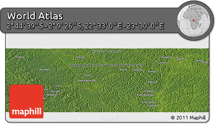 Satellite Panoramic Map of the Area around 2° 27' 3" S, 23° 1' 29" E