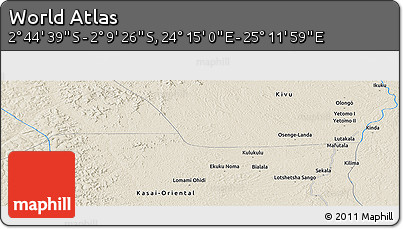 Shaded Relief Panoramic Map of the Area around 2° 27' 3" S, 24° 43' 30" E