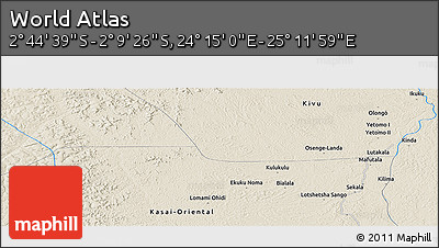 Shaded Relief Panoramic Map of the Area around 2° 27' 3" S, 24° 43' 30" E