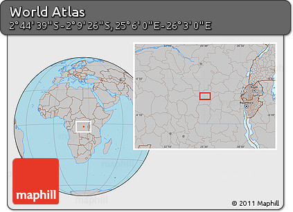 Gray Location Map of the Area around 2° 27' 3" S, 25° 34' 30" E