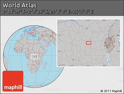 Gray Location Map of the Area around 2° 27' 3" S, 25° 34' 30" E