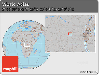 Gray Location Map of the Area around 2° 27' 3" S, 25° 34' 30" E