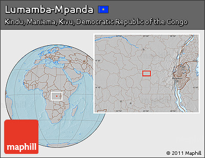 Gray Location Map of Lumamba-Mpanda, hill shading