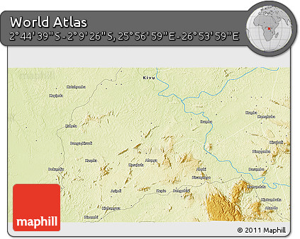 Physical 3D Map of the Area around 2° 27' 3" S, 26° 25' 29" E