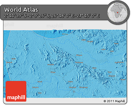 Political 3D Map of the Area around 2° 27' 3" S, 27° 16' 29" E