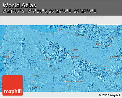 Political 3D Map of the Area around 2° 27' 3" S, 27° 16' 29" E