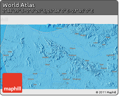 Political 3D Map of the Area around 2° 27' 3" S, 27° 16' 29" E