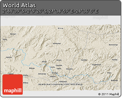 Shaded Relief 3D Map of the Area around 2° 27' 3" S, 28° 7' 30" E