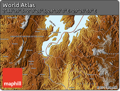 Physical Map of the Area around 2° 27' 3" S, 28° 58' 30" E