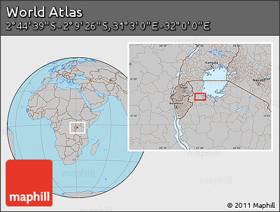 Gray Location Map of the Area around 2° 27' 3" S, 31° 31' 29" E