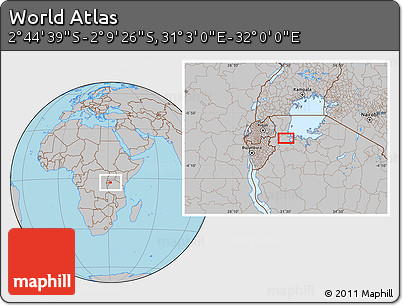 Gray Location Map of the Area around 2° 27' 3" S, 31° 31' 29" E