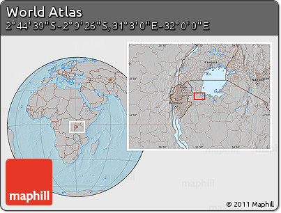 Gray Location Map of the Area around 2° 27' 3" S, 31° 31' 29" E, hill shading