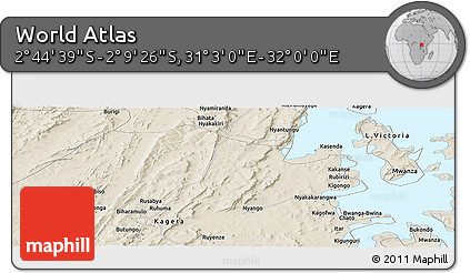 Shaded Relief Panoramic Map of the Area around 2° 27' 3" S, 31° 31' 29" E