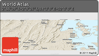 Shaded Relief Panoramic Map of the Area around 2° 27' 3" S, 31° 31' 29" E