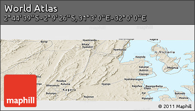 Shaded Relief Panoramic Map of the Area around 2° 27' 3" S, 31° 31' 29" E