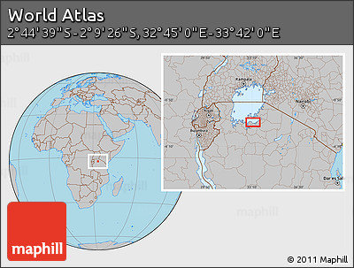 Gray Location Map of the Area around 2° 27' 3" S, 33° 13' 30" E