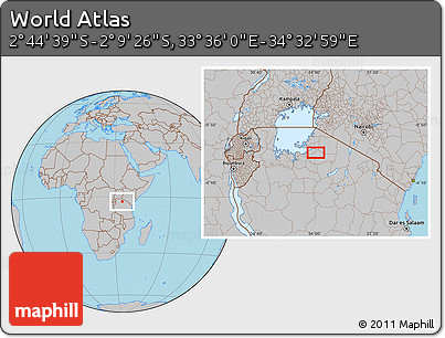 Gray Location Map of the Area around 2° 27' 3" S, 34° 4' 30" E